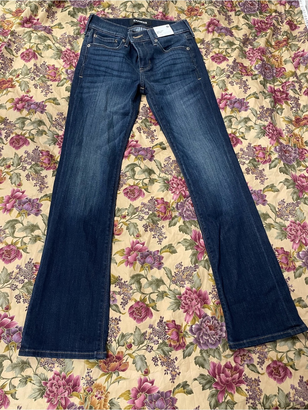Express Women's Jeans Barely Boot Mid Rise Pants Dark Blue Size 0S
